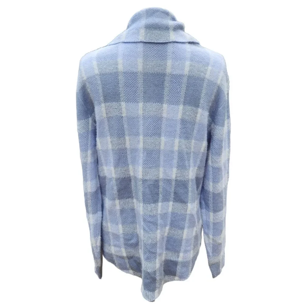 William Rast -974 Long Sleeve Plaid‎ Shacket Shirt Jacket White Light Blue Small